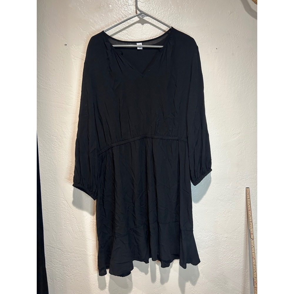 Old Navy Womens XL Black V-Neck Long Sleeve Elastic Waist Mini‎ Dress Viscose